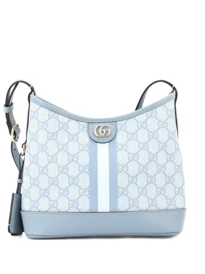Pre-owned Gucci Ophidia Open Bucket Bag Gg Coated Canvas With Leather Small Shoulder Bag In Blue