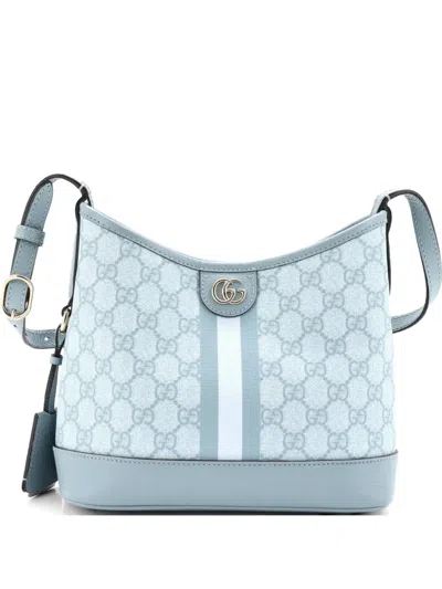 Pre-owned Gucci Ophidia Open Bucket Bag Gg Coated Canvas With Leather Small Shoulder Bag In Blue