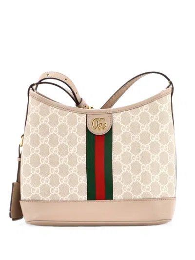 Pre-owned Gucci Ophidia Open Bucket Bag Gg Coated Canvas With Leather Small Shoulder Bag In Neutrals