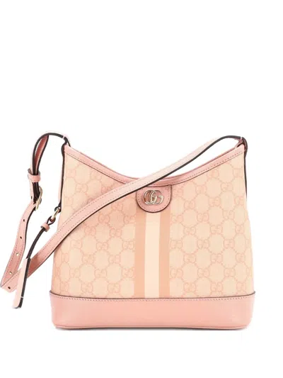 Pre-owned Gucci Ophidia Open Bucket Bag Gg Coated Canvas With Leather Small Shoulder Bag In Pink