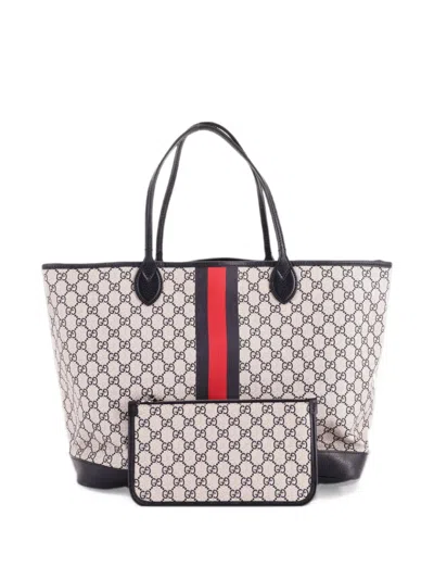 Pre-owned Gucci Ophidia Open Shopping Gg Coated Canvas Large Tote Bag In Blue