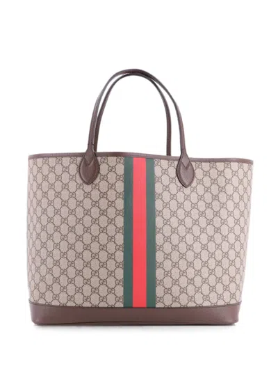 Pre-owned Gucci Ophidia Open Shopping Gg Coated Canvas Large Tote Bag In Brown