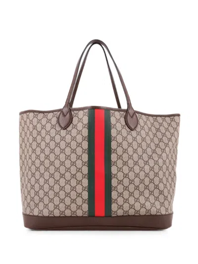 Pre-owned Gucci Ophidia Open Shopping Gg Coated Canvas Large Tote Bag In Brown