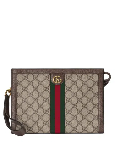 Gucci "ophidia" Pouch With Web Details In Brown