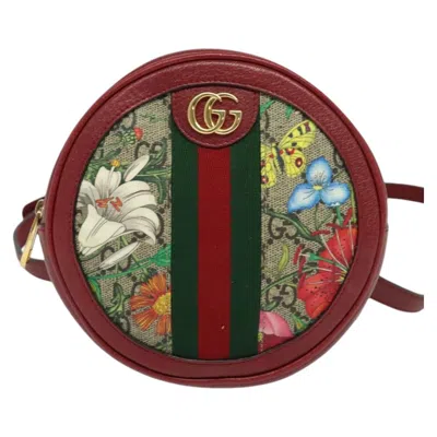 Pre-owned Gucci Ophidia Round Backpack Flora Gg Coated Canvas Beige Canvas Backpack Bag () In Sand