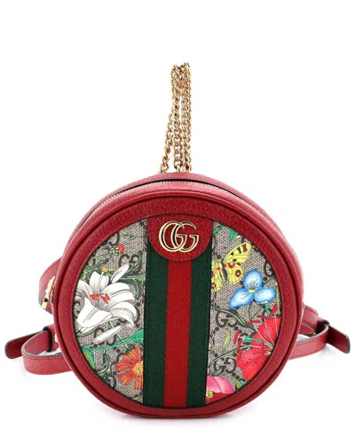 Gucci Ophidia Round Backpack Flora Gg Coated Canvas Mini (authentic Pre-loved) In Multi