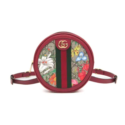 Pre-owned Gucci Ophidia Round Backpack Flora Gg Coated Canvas Multicolour Canvas Backpack Bag ()