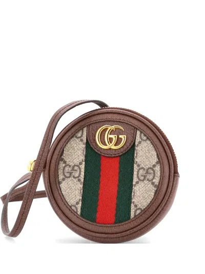 Pre-owned Gucci Ophidia Round Gg Coated Canvas Mini Backpack In Brown