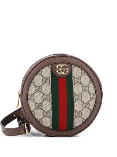 Pre-owned Gucci Ophidia Round Gg Coated Canvas Mini Backpack In Brown