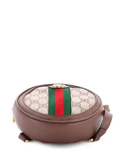 Pre-owned Gucci Ophidia Round Gg Coated Canvas Mini Backpack In Brown