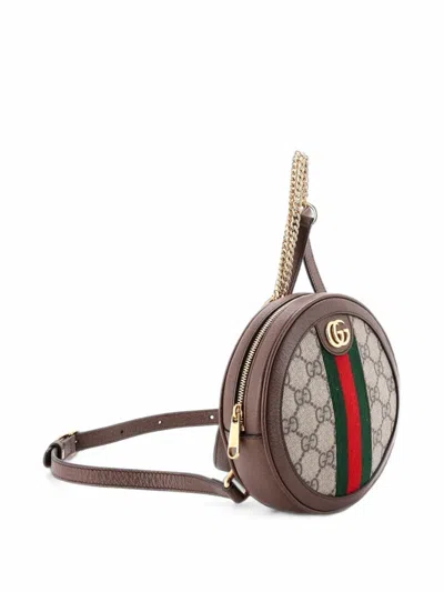 Pre-owned Gucci Ophidia Round Gg Coated Canvas Mini Backpack In Brown
