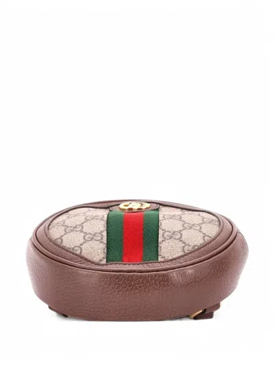Pre-owned Gucci Ophidia Round Gg Coated Canvas Mini Backpack In Brown