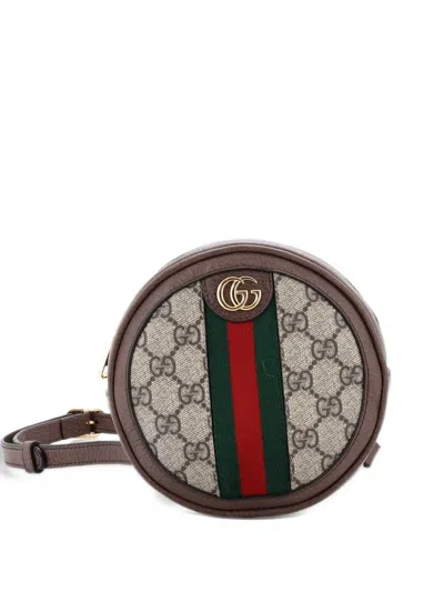 Pre-owned Gucci Ophidia Round Gg Coated Canvas Mini Backpack In Brown