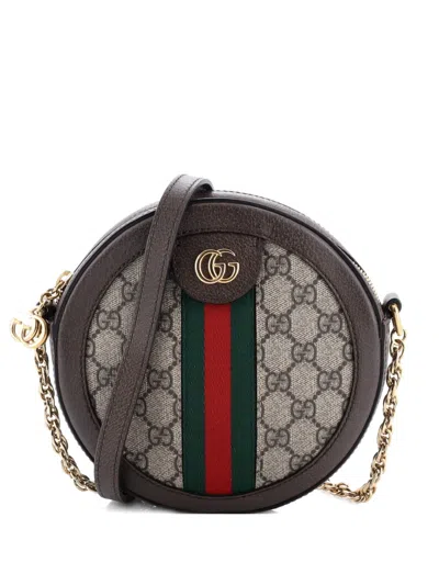Pre-owned Gucci Ophidia Round Shoulder Bag Gg Coated Canvas Mini Crossbody Bag In Brown