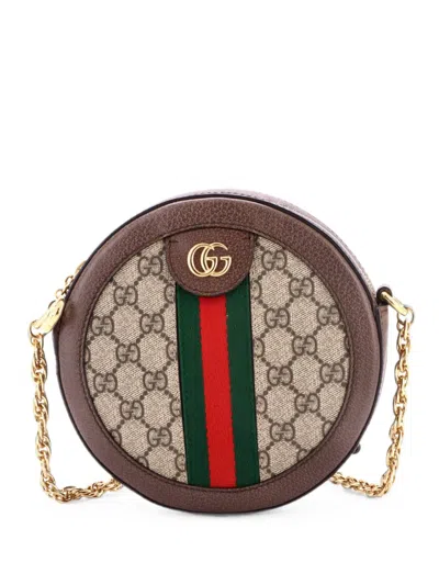 Pre-owned Gucci Ophidia Round Shoulder Bag Gg Coated Canvas Mini Crossbody Bag In Brown