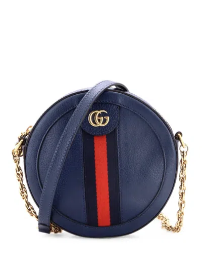 Pre-owned Gucci Ophidia Round Shoulder Bag Leather Mini Crossbody Bag In Blue