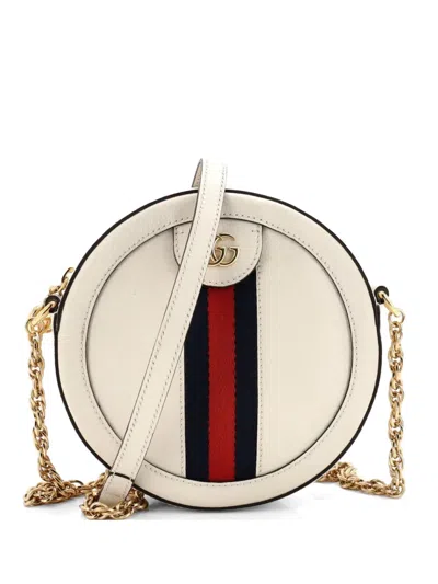 Pre-owned Gucci Ophidia Round Shoulder Bag Leather Mini Crossbody Bag In Neutral