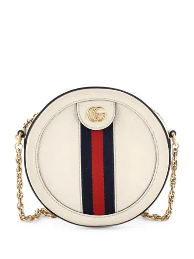 Pre-owned Gucci Ophidia Round Shoulder Bag Leather Mini Crossbody Bag In White