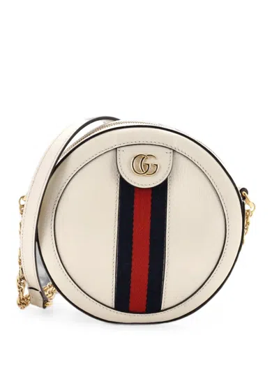 Pre-owned Gucci Ophidia Round Shoulder Bag Leather Mini Crossbody Bag In White