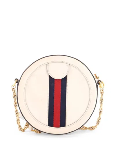 Pre-owned Gucci Ophidia Round Shoulder Bag Leather Mini Crossbody Bag In White