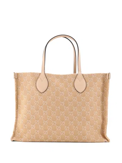 Pre-owned Gucci Ophidia Shopper Gg Denim Large Tote Bag In Neutral