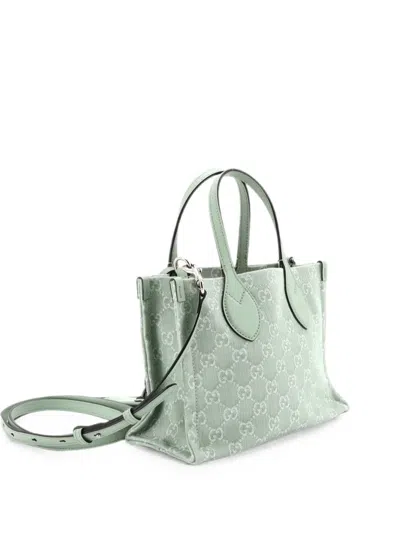 Pre-owned Gucci Ophidia Shopper Gg Denim Medium Tote Bag In Green