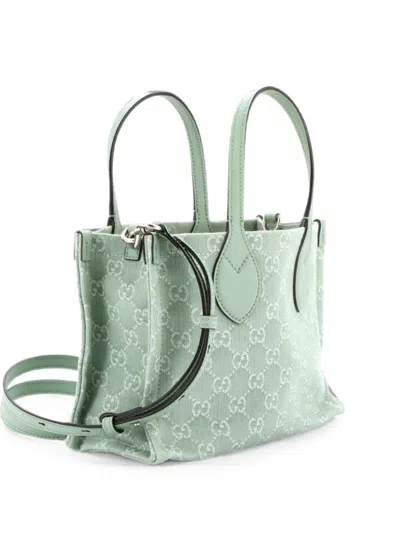 Pre-owned Gucci Ophidia Shopper Gg Denim Medium Tote Bag In Green