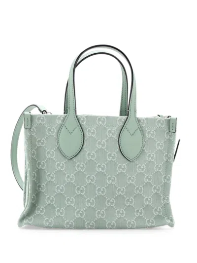 Pre-owned Gucci Ophidia Shopper Gg Denim Medium Tote Bag In Green