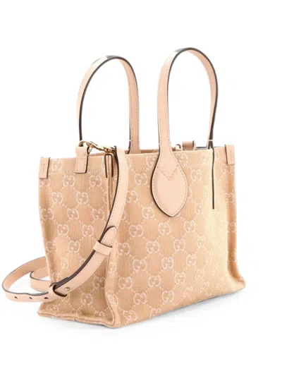 Pre-owned Gucci Ophidia Shopper Gg Denim Medium Tote Bag In Neutral