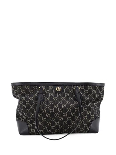 Pre-owned Gucci Ophidia Shopping Gg Denim Medium Tote Bag In Black