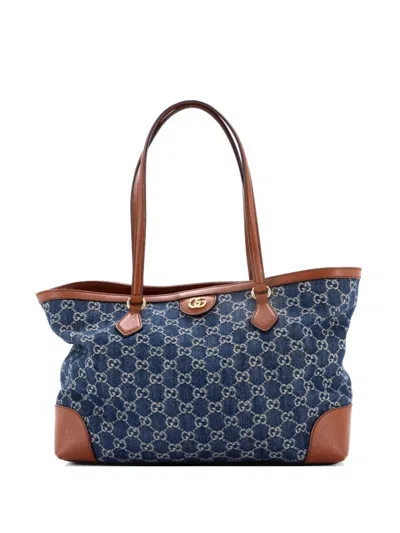 Pre-owned Gucci Ophidia Shopping Gg Denim Medium Tote Bag In Blue