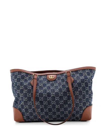 Pre-owned Gucci Ophidia Shopping Gg Denim Medium Tote Bag In Blue