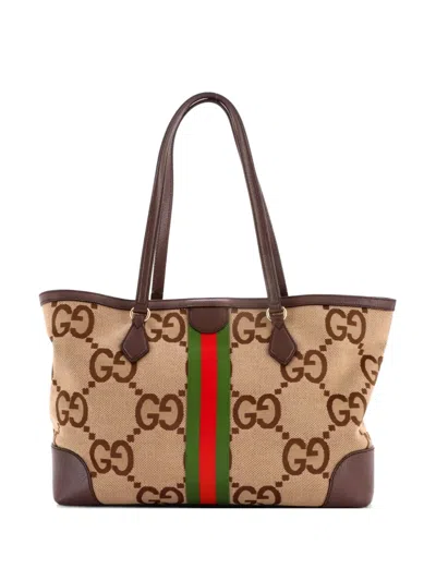 Pre-owned Gucci Ophidia Shopping Jumbo Gg Canvas Medium Tote Bag In Brown