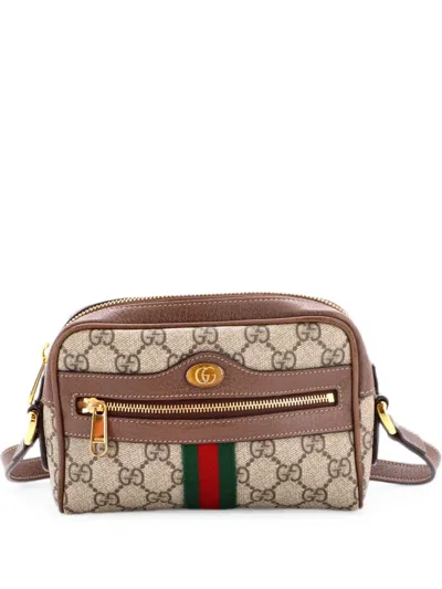 Pre-owned Gucci Ophidia Shoulder Bag Gg Coated Canvas Mini Crossbody Bag In Brown