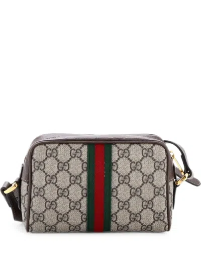 Pre-owned Gucci Ophidia Shoulder Bag Gg Coated Canvas Mini Crossbody Bag In Brown