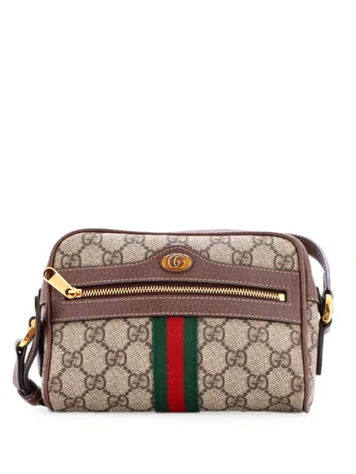 Pre-owned Gucci Ophidia Shoulder Bag Gg Coated Canvas Mini Crossbody Bag In Brown