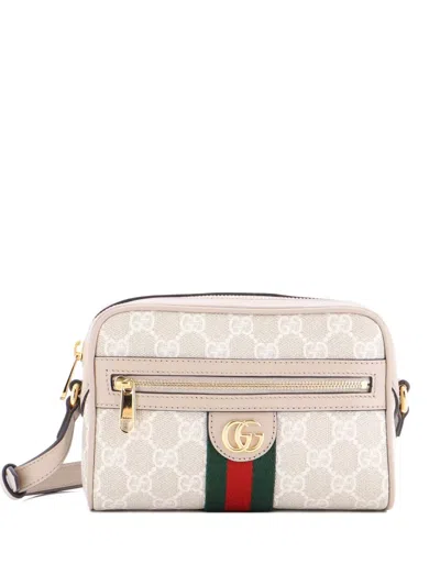 Pre-owned Gucci Ophidia Shoulder Bag Gg Coated Canvas Mini Crossbody Bag In Neutral