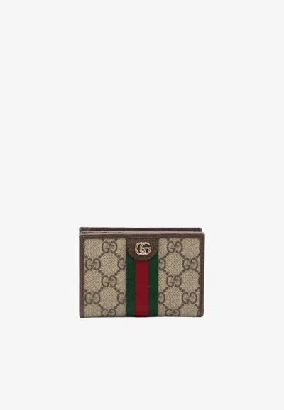 Gucci Ophidia Signature Web Tri-fold Wallet In Sand