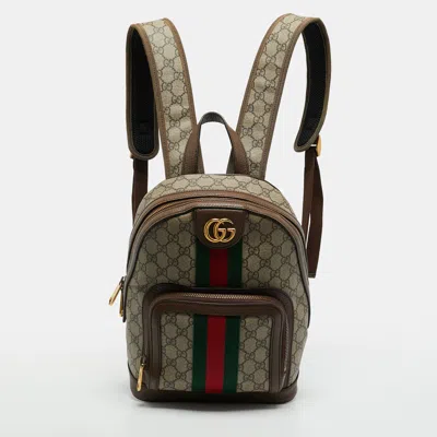 Pre-owned Gucci Ophidia Small Beige/ebony Gg Supreme Canvas And Leather Backpack In Sand