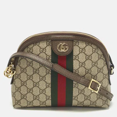 Pre-owned Gucci Ophidia Small Brown/beige Gg Supreme Canvas Shoulder Bag In Sand