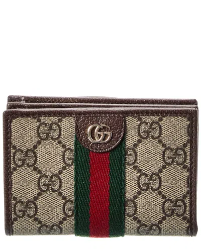 Gucci Ophidia Small Gg Supreme Canvas & Leather Card Case In Beige
