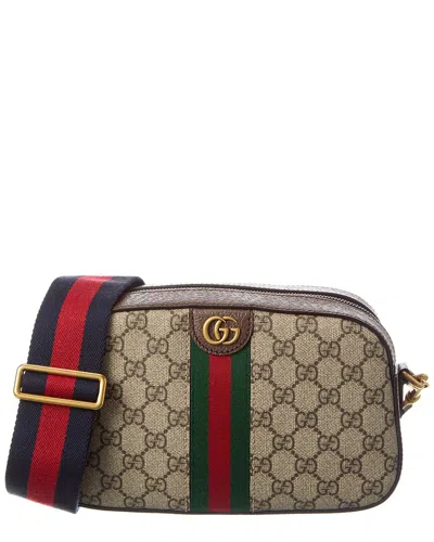 Gucci Ophidia Small Gg Supreme Canvas & Leather Crossbody In Beige