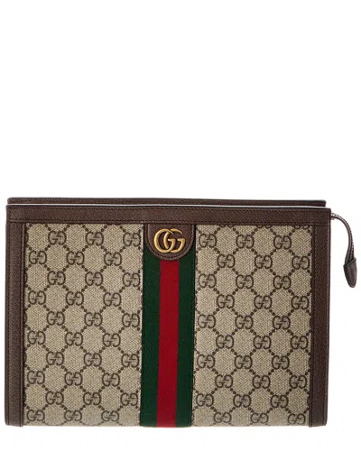 Gucci Ophidia Small Gg Supreme Canvas & Leather Pouch In Brown