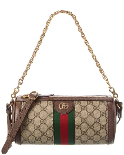 Gucci Ophidia Small Gg Supreme Canvas & Leather Shoulder Bag In Brown