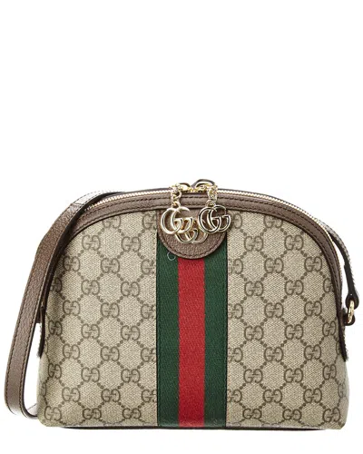 Gucci Ophidia Small Gg Supreme Canvas & Leather Shoulder Bag In Beige