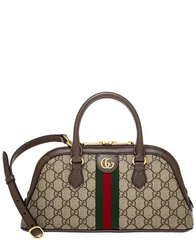 Gucci Ophidia Small Gg Supreme Canvas & Leather Shoulder Bag In Beige