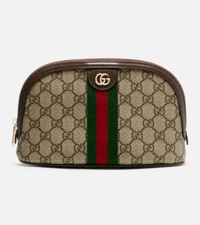 Gucci Ophidia Small Leather-trimmed Makeup Bag In Sand