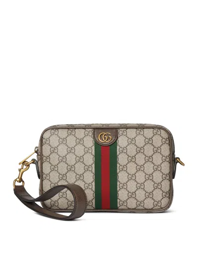 Gucci Men Ophidia Gg Supreme Fabric And Leather Crossbody Bag In Multi