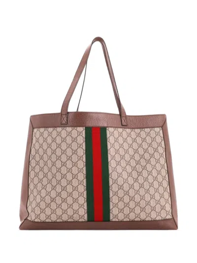 Pre-owned Gucci Ophidia Soft Open Gg Coated Canvas East West Tote Bag In Brown