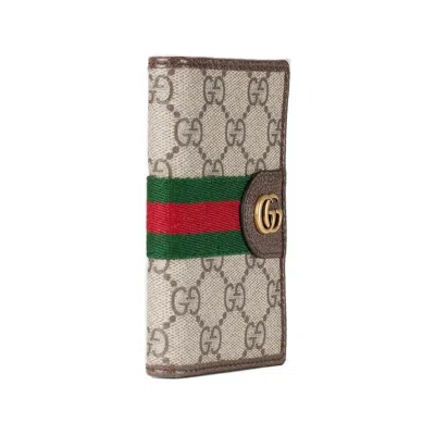 Gucci Ophidia Stripe Card Case In Brown